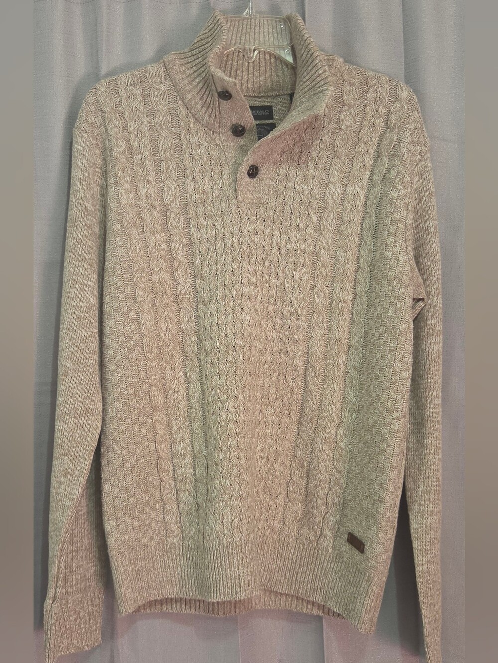 Buffalo David Bitton Men's Cable-Knit Button-Stand Collar Sweater - Beige
